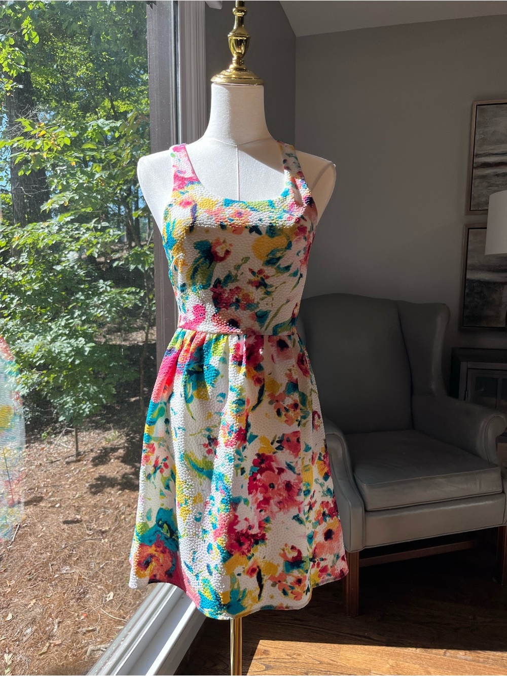 NWT Ladies Floral Fit & Flare Sundress textured knit -precious Multicolor- Small